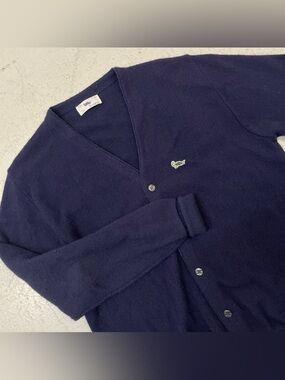 Vintage Challenger Turtle Sweater Mens Large Blue Cardigan Button Front Classic